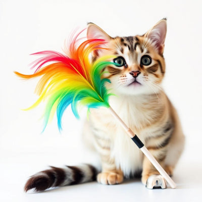 Rainbow feather cat wand toy