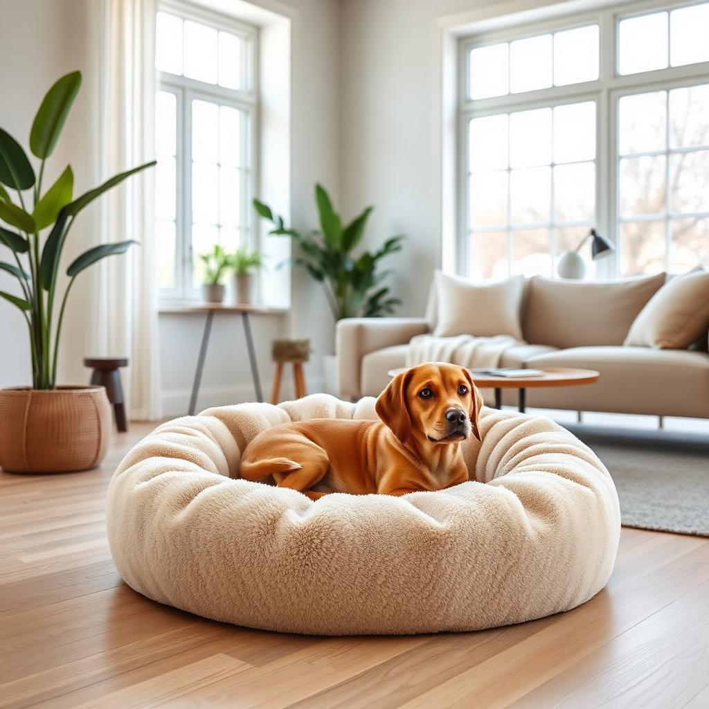 Premium Calming Dog Bed lifestyle shot in a modern living room