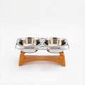 Bamboo elevated double pet feeder
