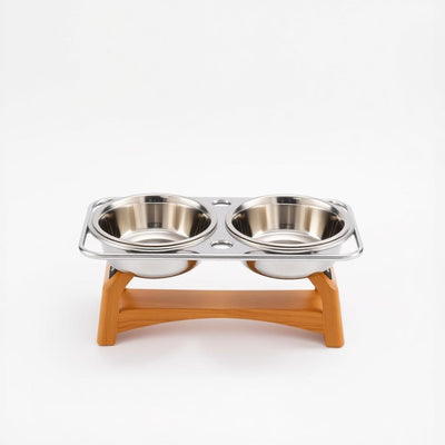 Bamboo elevated double pet feeder